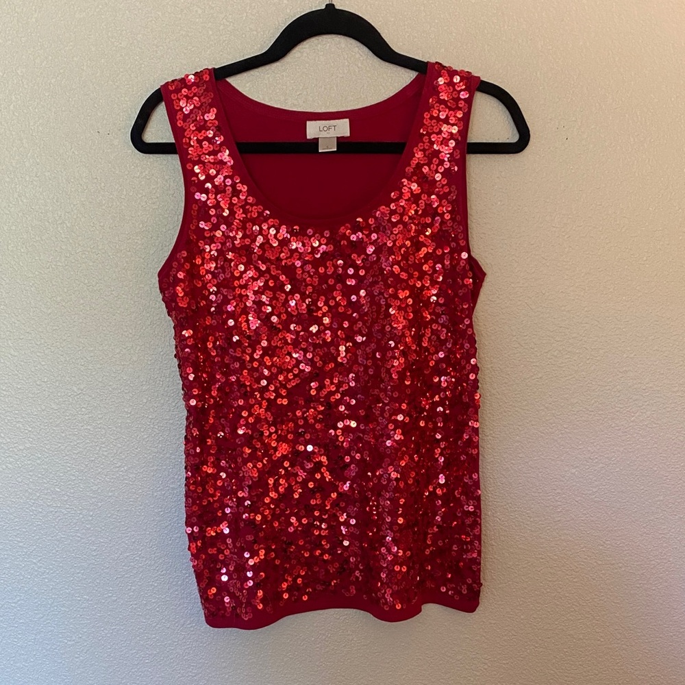 LOFT Red Sparkle Tank Top